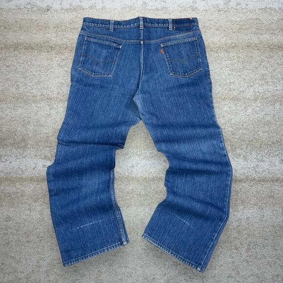 True Vintage 70s Orange Tab Levis Jeans 40x32 Medium Wash Lined Talon Zipper - Picture 1 of 7